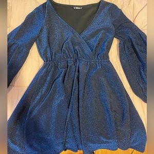 blue sparkly long-sleeve dress